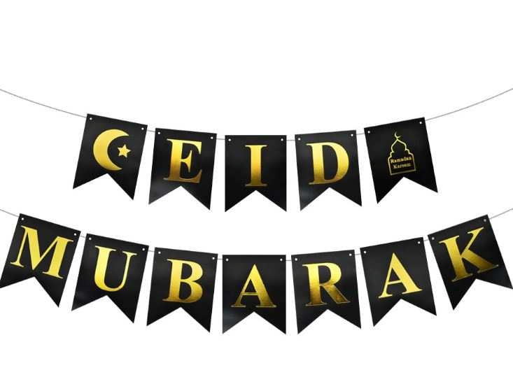 Eid Mubarak Banner, Svart og Gull, B